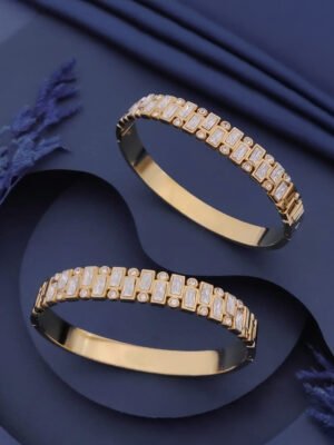 Anti-Tarnish Stainless Steel with American Diamond Bracelet (Free Size 2.6 Inches)
