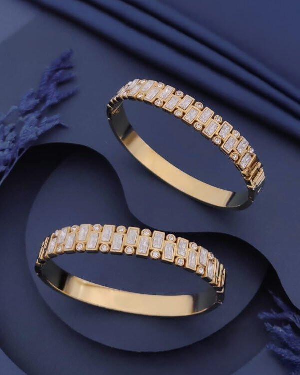 Anti-Tarnish Stainless Steel with American Diamond Bracelet (Free Size 2.6 Inches)