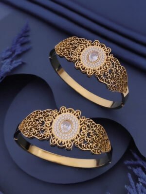 Anti-Tarnish 18K Gold-Plated Stainless Steel American Diamond Bracelet – Free Size
