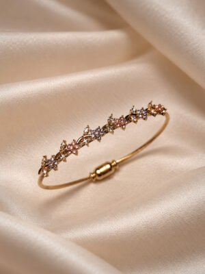 Anti-Tarnish Stainless Steel Tulip Bracelet (Kada) with Magnetic Lock (Free Size 2.5 Inches)
