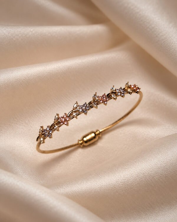 Anti-Tarnish Stainless Steel Tulip Bracelet (Kada) with Magnetic Lock (Free Size 2.5 Inches)