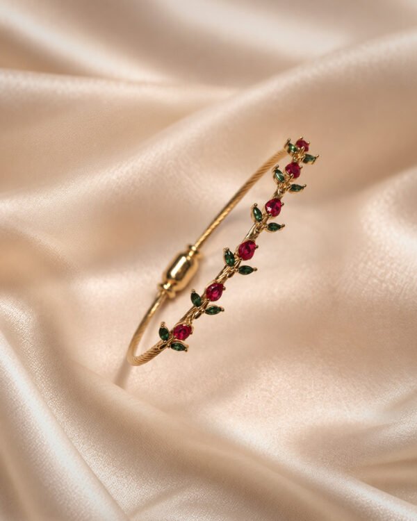 Anti-Tarnish Stainless Steel Tulip Bracelet (Kada/Bangle) with Magnetic Lock (Free Size 2.5 Inches)