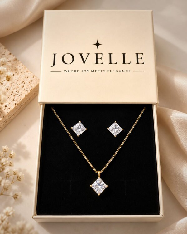 Anti-Tarnish Stainless Steel 18K Gold Plated Necklace with Earrings