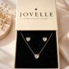 Anti-Tarnish Stainless Steel 18K Gold Plated Heart Necklace with Earrings