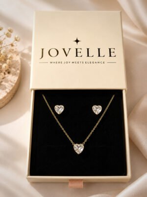Anti-Tarnish Stainless Steel 18K Gold Plated Heart Necklace with Earrings