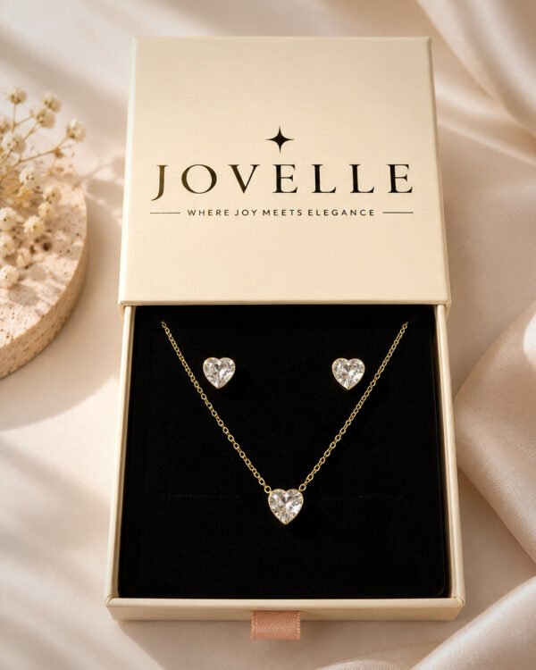Anti-Tarnish Stainless Steel 18K Gold Plated Heart Necklace with Earrings