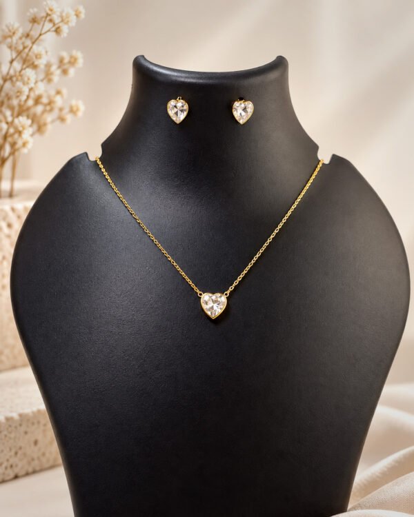 Anti-Tarnish Stainless Steel 18K Gold Plated Heart Necklace with Earrings