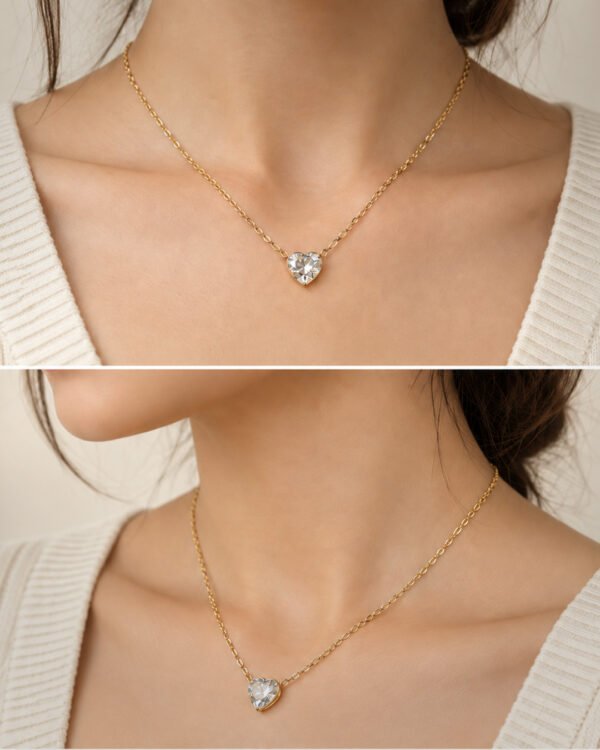 Anti-Tarnish Stainless Steel 18K Gold Plated Heart Necklace with Earrings