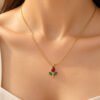 Anti-Tarnish 18K Gold-Plated Stainless Steel Red and Green Tulip Necklace