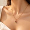 Anti-Tarnish 18K Gold-Plated Stainless Steel Red and Green Tulip Necklace