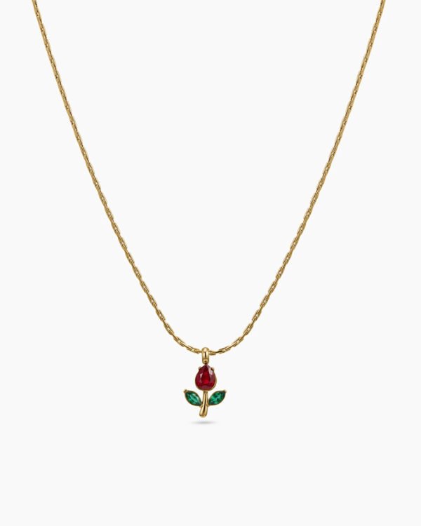 Anti-Tarnish 18K Gold-Plated Stainless Steel Red and Green Tulip Necklace