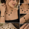 Anti-Tarnish 18K Gold-Plated Stainless Steel Black Clover Jewelry Combo Set