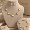 Anti-Tarnish 18K Gold-Plated Stainless Steel White Clover Jewelry Combo Set