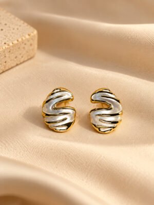Dual-Tone Sculptural Wave Earrings