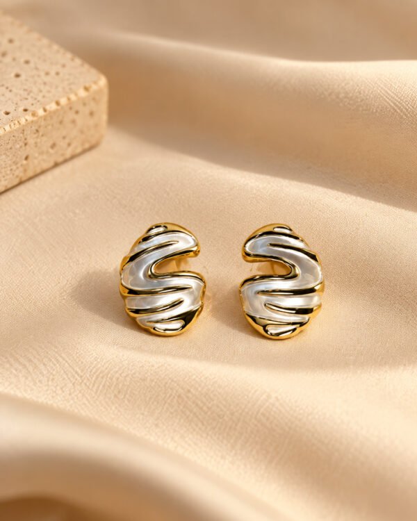 Dual-Tone Sculptural Wave Earrings
