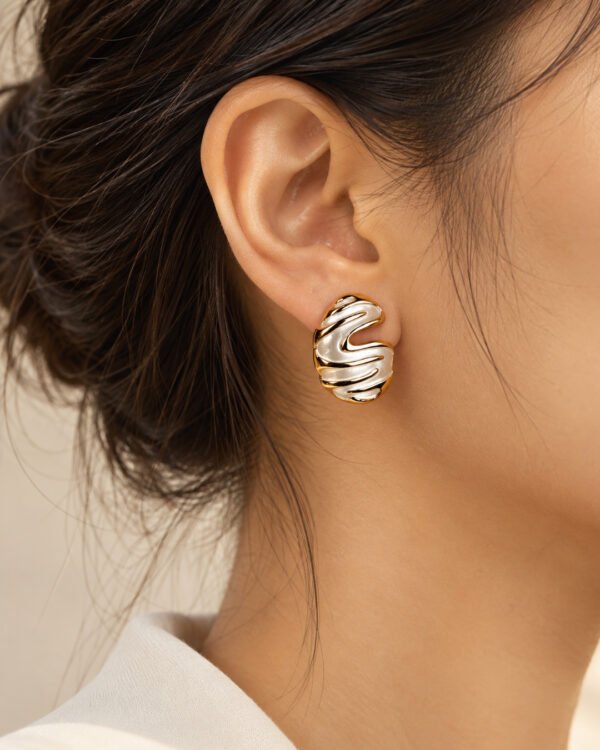Dual-Tone Sculptural Wave Earrings