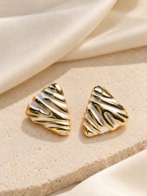 Dual-Tone Sculptural Triangle Earrings