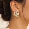 Dual-Tone Sculptural Triangle Earrings