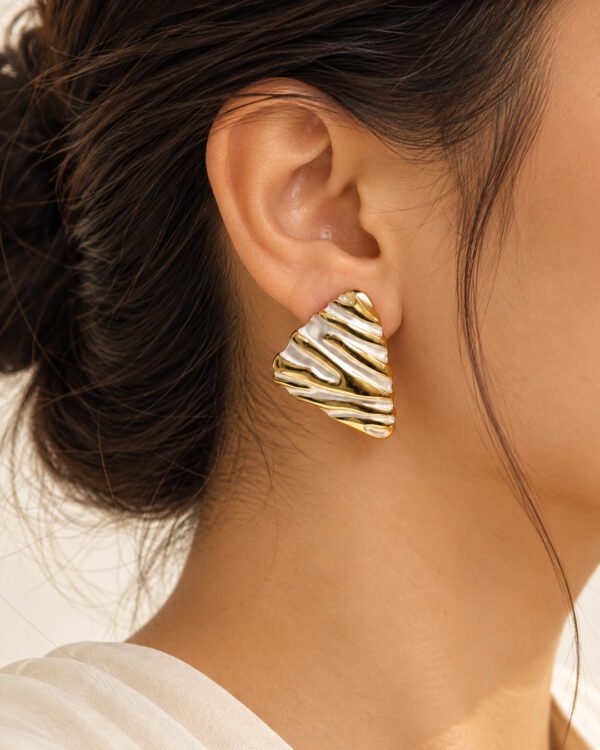 Dual-Tone Sculptural Triangle Earrings